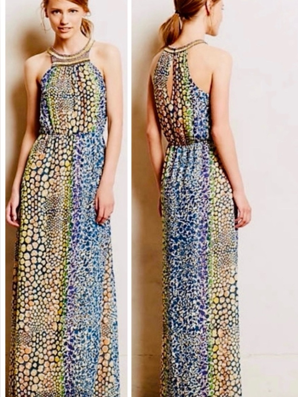 HD IN PARIS Anthropologie Mayacamas Multicolor Beaded Maxi Dress